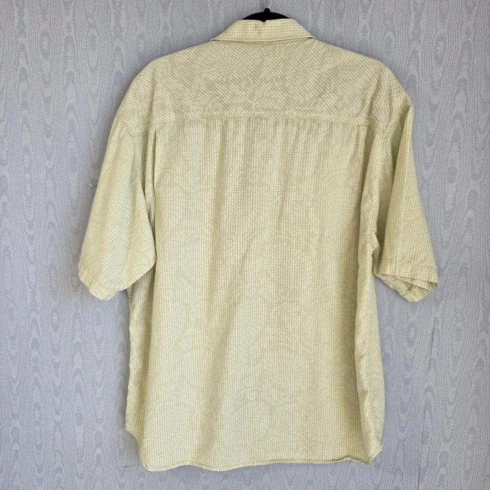 Tommy Bahama Mens XL Button Down Shirt Cotton Tencel Floral Gingham Yellow Green - Picture 3 of 9